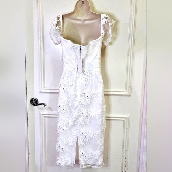 Dress The Population Tara White Gold Embroidered Lace Wedding Dress,Large,NWT - Picture 11 of 16
